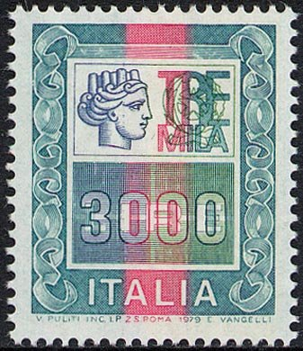 Francobollo Usato Rep. Italiana 1979 LIRE 3.000 ALTI VALORI