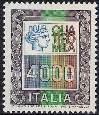Francobollo Usato Rep. Italiana 1979 LIRE 4.000 ALTI VALORI