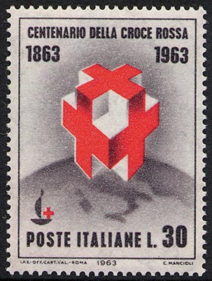 Francobollo Usato Rep. Italiana 1963 CENTENARIO DELLA FONDAZIONE DELLA CROCE ROSSA 30 Lire