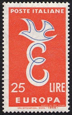Francobollo Usato Rep. Italiana 1958 EUROPA UNITA: 3^ EMISSIONE 25 Lire