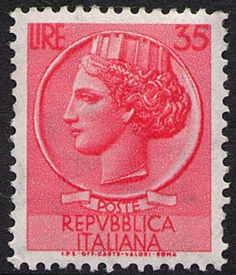 Francobollo Usato Rep. Italiana 1953 LIRE 35 SIRACUSANA