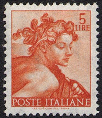 Francobollo Usato Rep. Italiana 1961 LIRE 5 MICHELANGIOLESCA