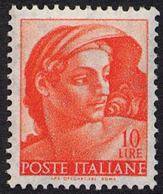 Francobollo Usato Rep. Italiana 1961 LIRE 10 MICHELANGIOLESCA