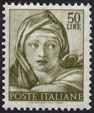 Francobollo Usato Rep. Italiana 1961 LIRE 50 MICHELANGIOLESCA