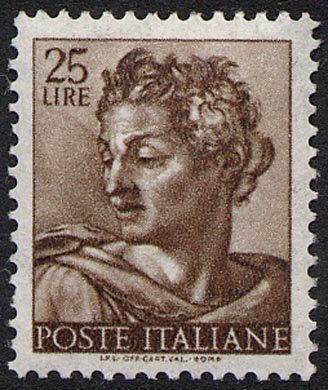 Francobollo Usato Rep. Italiana 1961 LIRE 25 MICHELANGIOLESCA
