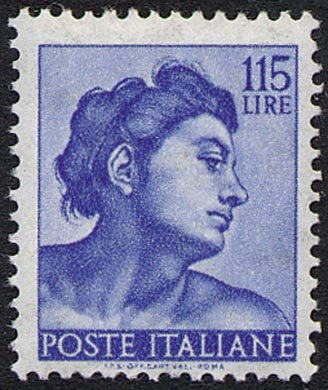 Francobollo Usato Rep. Italiana 1961 LIRE 115 MICHELANGIOLESCA