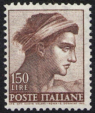 Francobollo Usato Rep. Italiana 1961 LIRE 150 MICHELANGIOLESCA
