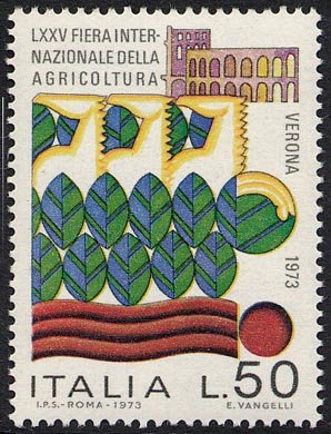 Francobollo Usato Rep. Italiana 1973 75^ FIERA INTERNAZIONALE DELL'AGRICOLTURA A VERONA