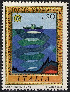 Francobollo Usato Rep. Italiana 1973 CENTENARIO DELL'ISTITUTO IDROGRAFICO DELLA MARINA MILITARE