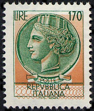 Francobollo Usato Rep. Italiana 1977 LIRE 170 SIRACUSANA Ⓕ Ⓥ