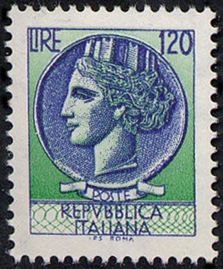 Francobollo Usato Rep. Italiana 1977 LIRE 120 SIRACUSANA Ⓕ Ⓥ