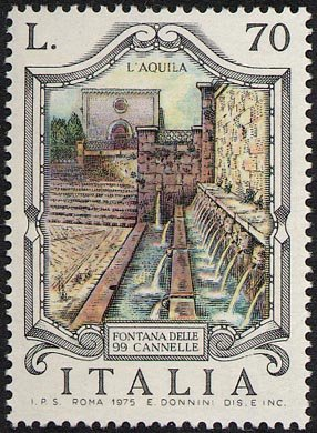 Francobollo Usato Rep. Italiana 1975 FONTANE D'ITALIA: L'AQUILA