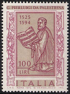 Francobollo Usato Rep. Italiana 1975 450^ ANNIVERSARIO DELLA NASCITA DI GIOVANNI PIERLUIGI DA PALESTRINA