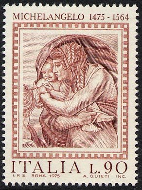 Francobollo Usato Rep. Italiana 1975 5^ CENTENARIO DELLA NASCITA DI MICHELANGELO BUONARROTI 90 Lire