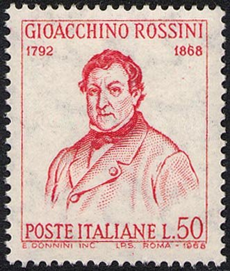 Francobollo Usato Rep. Italiana 1968 CENTENARIO DELLA MORTE DI GIOACCHINO ROSSINI