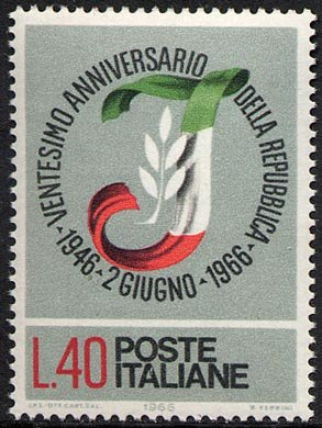 Francobollo Usato Rep. Italiana 1966 VENTENNALE DELLA REPUBBLICA 40 Lire