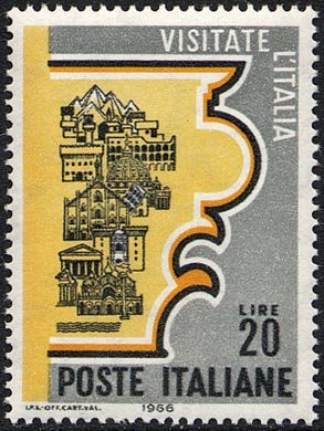 Francobollo Usato Rep. Italiana 1966 PROPAGANDA TURISTICA 20 Lire