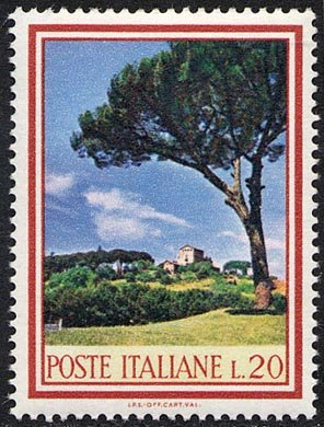 Francobollo Usato Rep. Italiana 1966 FLORA: 1^ EMISSIONE 20 Lire Pino
