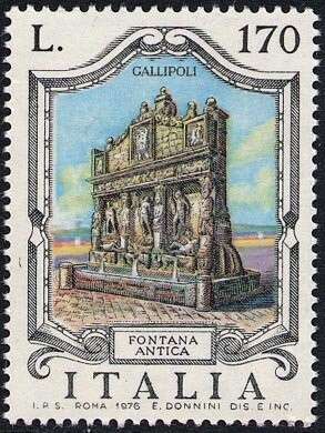 Francobollo Usato Rep. Italiana 1976 FONTANE D'ITALIA: 170 Lire Fontana antica a Gallipoli