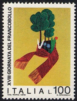 Francobollo Usato Rep. Italiana 1976 18^ GIORNATA DEL FRANCOBOLLO 100 Lire