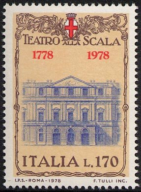 Francobollo Usato Rep. Italiana 1978 BICENTENARIO DELLA COSTRUZIONE DEL TEATRO ALLA SCALA 170 Lire