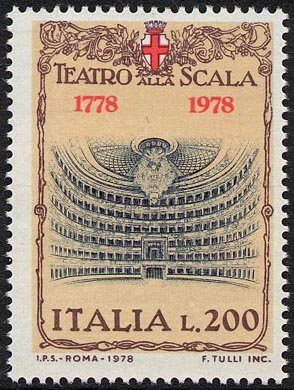 Francobollo Usato Rep. Italiana 1978 BICENTENARIO DELLA COSTRUZIONE DEL TEATRO ALLA SCALA 200 Lire