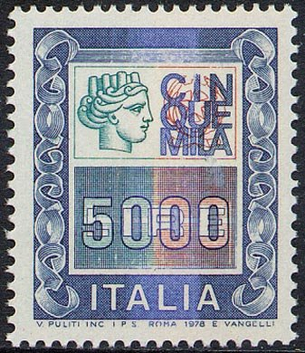 Francobollo Usato Rep. Italiana 1978 LIRE 5.000 ALTI VALORI