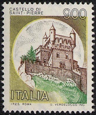 Francobollo Usato Rep. Italiana 1980 900 Lire Castello di Saint Pierre