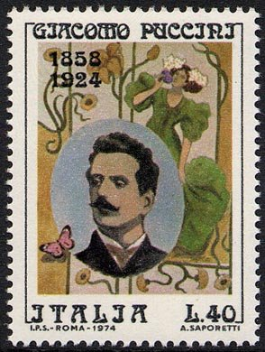 Francobollo Usato Rep. Italiana 1974 50^ ANNIVERSARIO DELLA MORTE DI GIACOMO PUCCINI