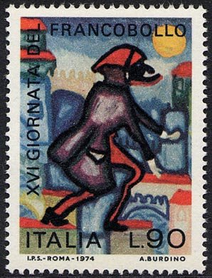 Francobollo Usato Rep. Italiana 1974 16^ GIORNATA DEL FRANCOBOLLO '74 90 Lire