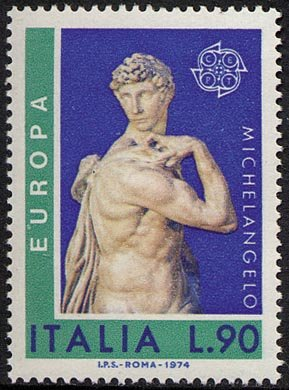 Francobollo Usato Rep. Italiana 1974 EUROPA UNITA: 19^ EM. MICHELANGELO 90 Lire