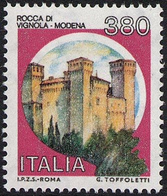 Francobollo Usato Rep. Italiana 1987 380 Lire Rocca di Vignola
