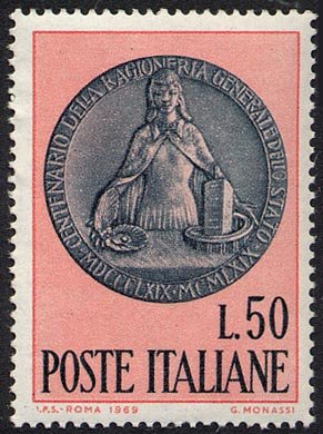 Francobollo Usato Rep. Italiana 1969 CENTENARIO DELLA RAGIONERIA GENERALE DELLO STATO