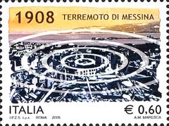 Francobollo Usato  su frammento Rep. Italiana 2008 TERREMOTO DI MESSINA DEL 1908 0,60 €