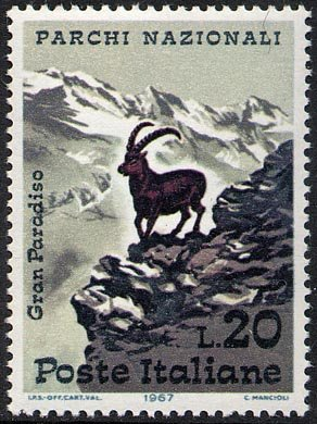 Francobollo Usato Rep. Italiana 1967 PARCHI NAZIONALI 20 Lire