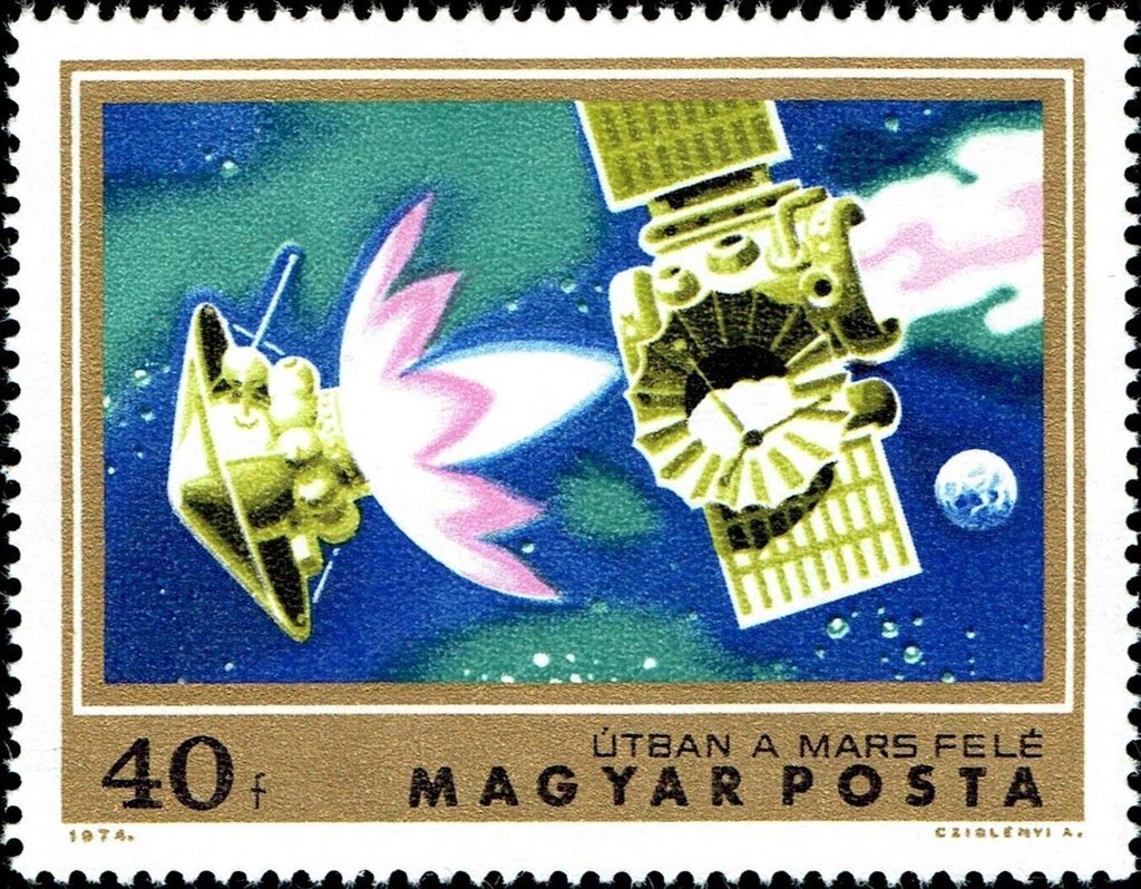 Francobollo Nuovo con annullo di favore Ungheria 1974 "Mariner 4" on course for Mars 40 F
