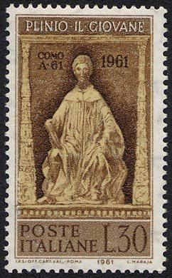 Francobollo Usato Rep. Italiana 1961 19^ CENTENARIO DELLA NASCITA DI PLINIO IL GIOVANE 30 Lire