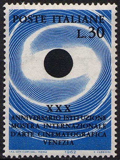 Francobollo Usato Rep. Italiana 1962 30^ ANNIVERSARIO DELLA MOSTRA INTERNAZIONALE D'ARTE CINEMATOGRAFICA DI VENEZIA 30 Lire