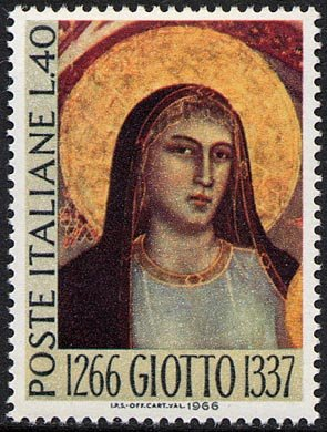 Francobollo Usato Rep. Italiana 1966 7^ CENTENARIO DELLA NASCITA DI GIOTTO 40 Lire