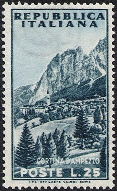 Francobollo Usato Rep. Italiana 1953 PROPAGANDA TURISTICA 25 Lire Cortina d'Ampezzo