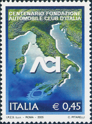 Francobollo Usato Rep. Italiana 2005 CENTENARIO DELLA FONDAZIONE DELL'ACI 0,45 €