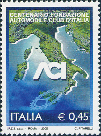 Francobollo Usato Rep. Italiana 2005 CENTENARIO DELLA FONDAZIONE DELL'ACI 0,45 €