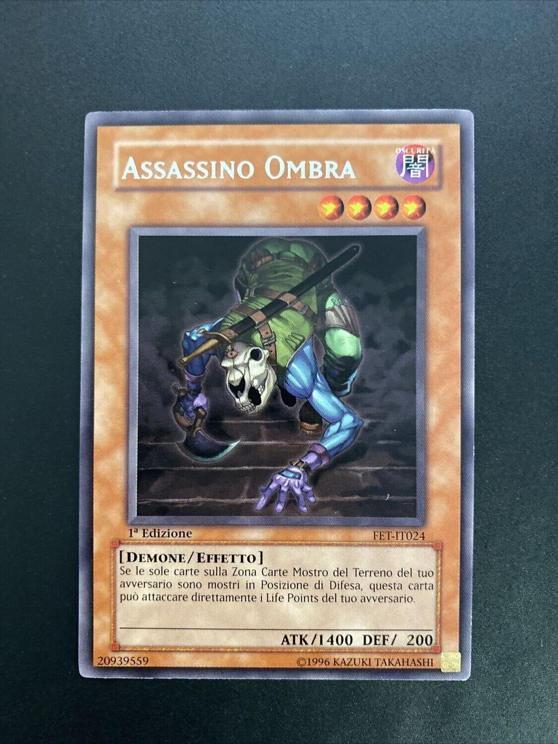 Carta YUGIOH-Assassino Ombra (V.1 - Rare)-FET-IT024-ITA-Good-Rare 1.Ed