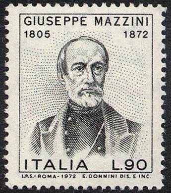 Francobollo Usato Rep. Italiana 1972 CENTENARIO DELLA MORTE DI GIUSEPPE MAZZINI 25 Lire