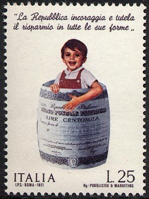 Francobollo Usato Rep. Italiana 1971 RISPARMIO POSTALE 25 Lire