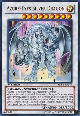 Carta YUGIOH- Azure-Eyes Silver Dragon (V.1)-SDBE-EN040-EN-EX-Ultra Rare 1.Ed