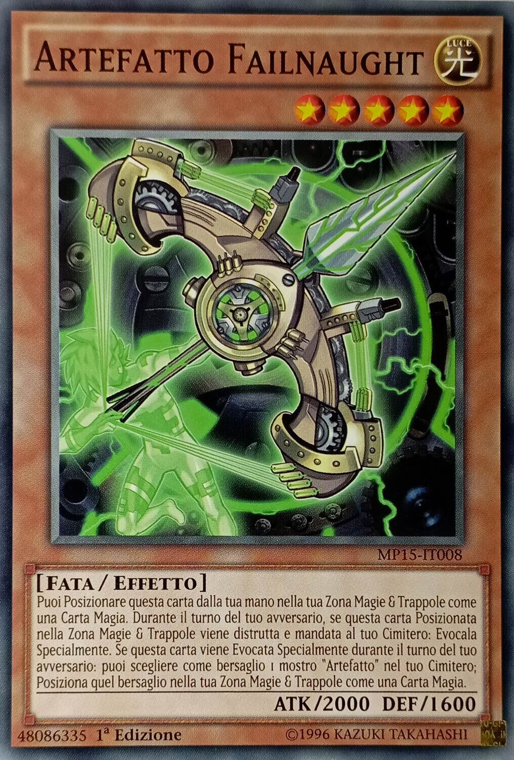Carta YUGIOH-Artefatto Failnaught-MP15-IT008-ITA-EX-Common 1.Ed