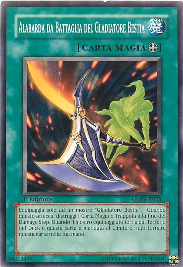 Carta YUGIOH-Alabarda da Battaglia del Gladiatore Bestia-GLAS-IT055-ITA-EX-Common 1.Ed