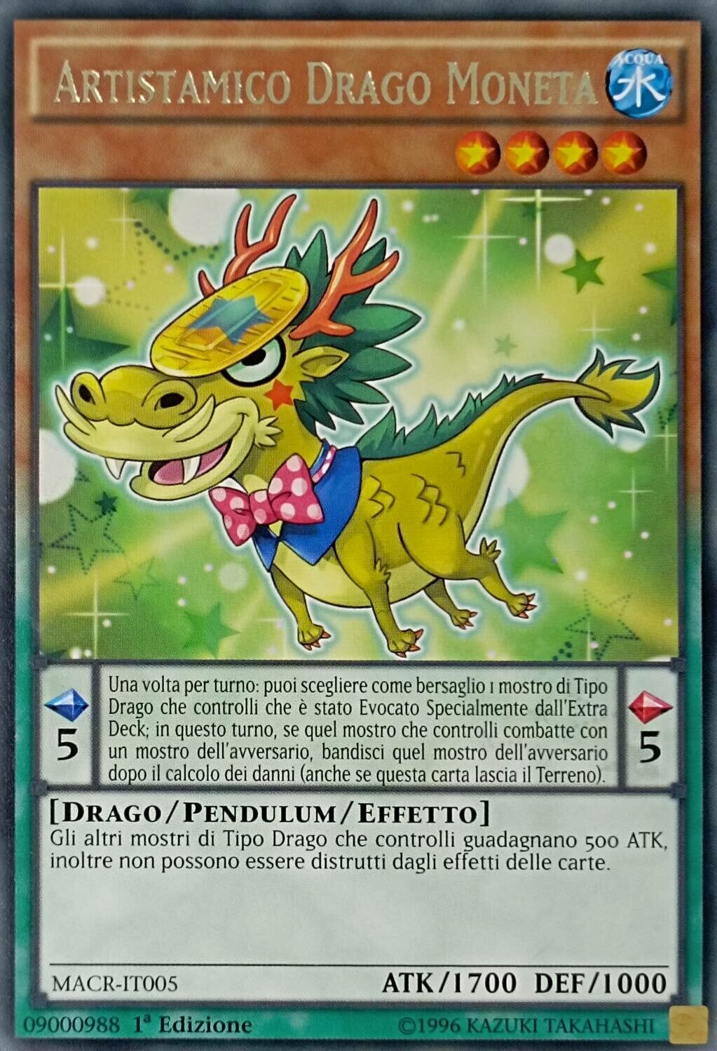 Carta YUGIOH-Artistamico Drago Moneta-MACR-IT005-ITA-EX-Rare 1.Ed