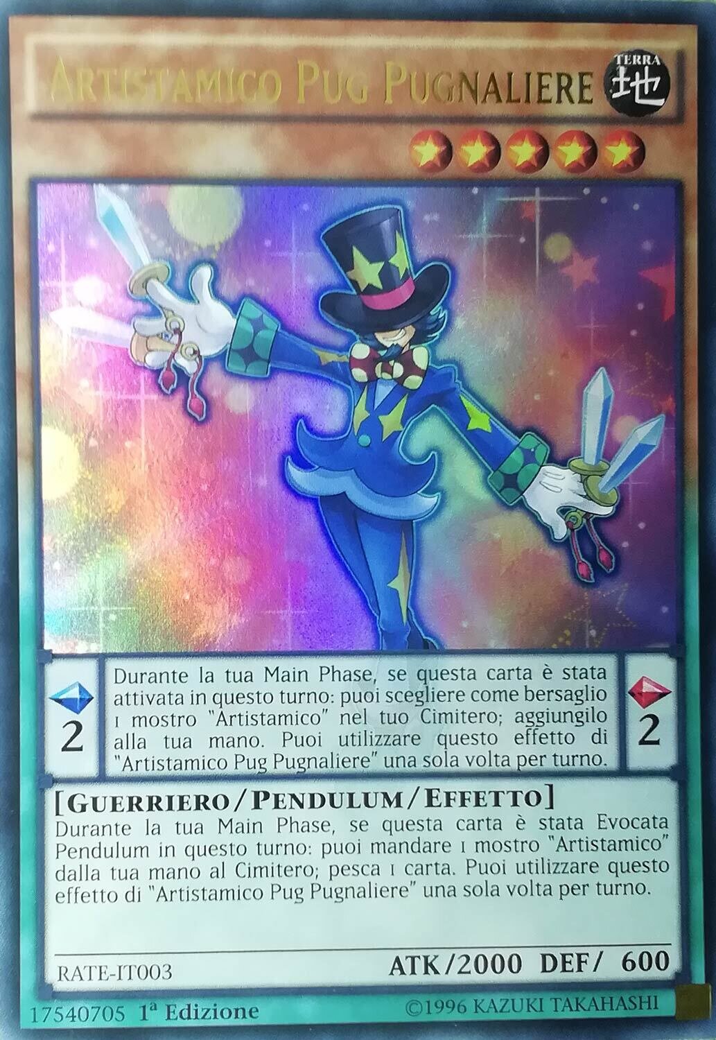 Carta YUGIOH-Artistamico Pug Pugnaliere-RATE-IT003-ITA-EX-Ultra Rare 1.Ed